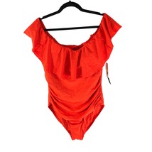 La Blanca Island Goddess Off Shoulder Ruffle One Piece Swimsuit Red 16 - £37.81 GBP