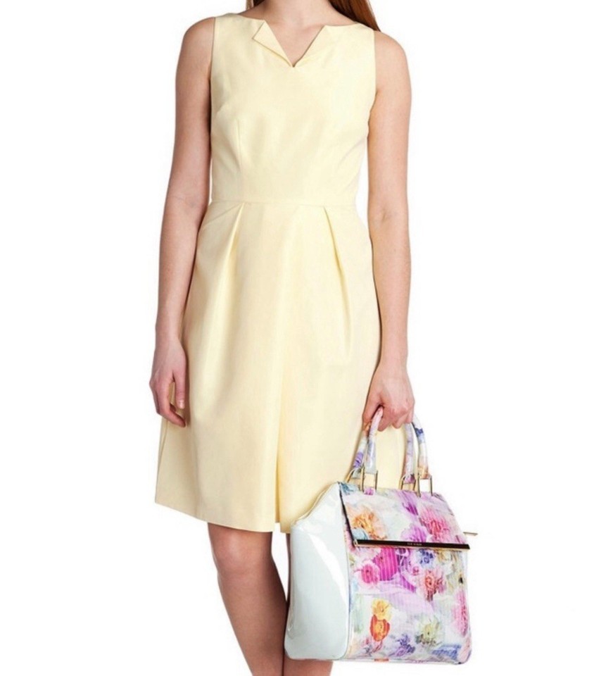 Ted Baker London Halina Yellow Dress Sleeveless Sz 4 US 10, Fit n Flare ... - $39.99