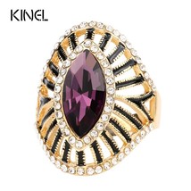 Fashion Purple Crystal Glass Engagement Ring Black Enamel CZ Zircon Gold Color R - £5.71 GBP