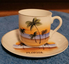 Vintage Florida Vacation Tea Cup and Saucer Palm Trees Made In Japan Col... - $24.99