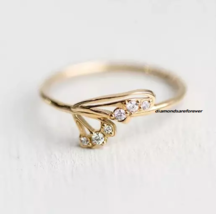 Dainty Leaf Design With Genuine Round Moissanite In 10K Yellow Gold Women Ring - $1,117.15