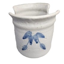 Vintage P. Oberloier Hand Thrown Pottery Jar Candle Holder 1989 Blue Leaves - £18.61 GBP
