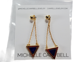 Michelle Campbell 14k Gold Plated Chain Stud Earrings Genuine Lapis Stone - £27.38 GBP