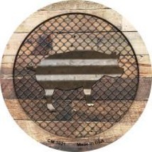 Corrugated Pig on Wood Novelty Metal Mini Circle Magnet CM-1021 - $12.95