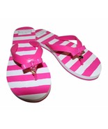 KATE SPADE Fifi Dangling Gold Spade Flip Flops Stripe Pink / White - $57.55 CAD