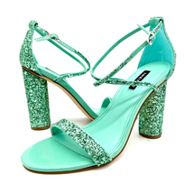 NEW Nine West Womens 8.5 Glitter Heel Medium Green Strappy Dressy Holiday - $53.04