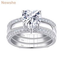 Solid 925 Sterling Silver Love Heart Shape Solitaire Engagement Ring Set For Wom - £58.36 GBP
