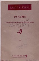 Vintage 1957 Lukas Foss Psalms Book, For Chorus Of Mixed Voices With 2 Pianos Sc - £19.39 GBP