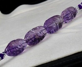 Natural Amethyst Beads Carved Long 4 Pcs 238 Carats Gemstone Designing Jewels - £201.77 GBP