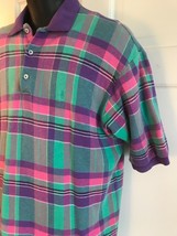 Vintage 90s  USA Polo By Ralph Lauren Green Pink Purple  Plaid Polo Shir... - $38.61