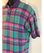 Vintage 90s  USA Polo By Ralph Lauren Green Pink Purple  Plaid Polo Shir... - £30.04 GBP