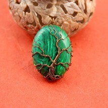 Malachite brass wire Tree of Life pendant, green tree pendant, Christmas tree pe - £37.80 GBP