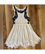 Free People S Romantic Ivory &amp; Black Lace Boho Summer Festival Gypsy Dre... - $59.70 CAD