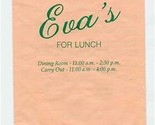 Eva&#39;s for Lunch Menu Kingston Pike Knoxville Tennessee 1990 - £14.08 GBP