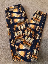 LulaRoe Navy Blue Orange Yellow Floral Flowers Aztec OS Leggings #416 - $18.57