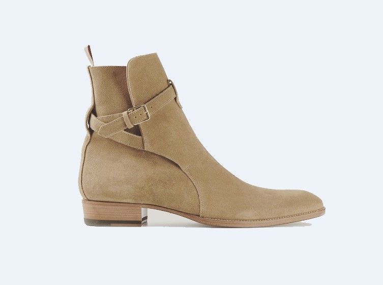 Men's Beige Suede Jodhpur High Ankle Rounded Buckle Strap Leather Boots US 7-16