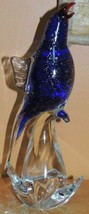 Art Glass Bird Blue 10+&quot; gold inclusions unmarked Italian Murano parrot - £34.08 GBP