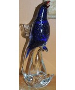 Art Glass Bird Blue 10+&quot; gold inclusions unmarked Italian Murano parrot - £33.62 GBP