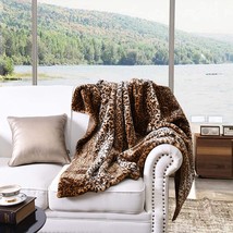Faux Fur Throw Blanket Leopard Bed Blanket 50&quot;x70&quot; Super Soft Warm Reversible - £39.95 GBP