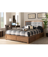 Spuma Dark Gray Fabric Ash Walnut Brown Queen Size 3-Drawer Platform Sto... - €572,28 EUR