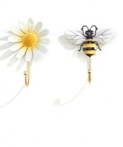 Single Hook Bumble Bee & Daisy Flower Set of 2 Garden Porch Yellow, Black White image 2