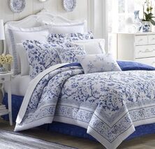 Laura Ashley Charlotte 2pc Standard Pillow Shams White China Blue Floral... - $36.97