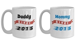 Mom And Dad Coffee Mug Set - Mommy Daddy Since 2015 - White Ceramic 15oz Tea Mug - £17.39 GBP