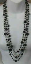 vintage 3-strand black faceted glass Crystal Chain Strung necklace - £59.27 GBP