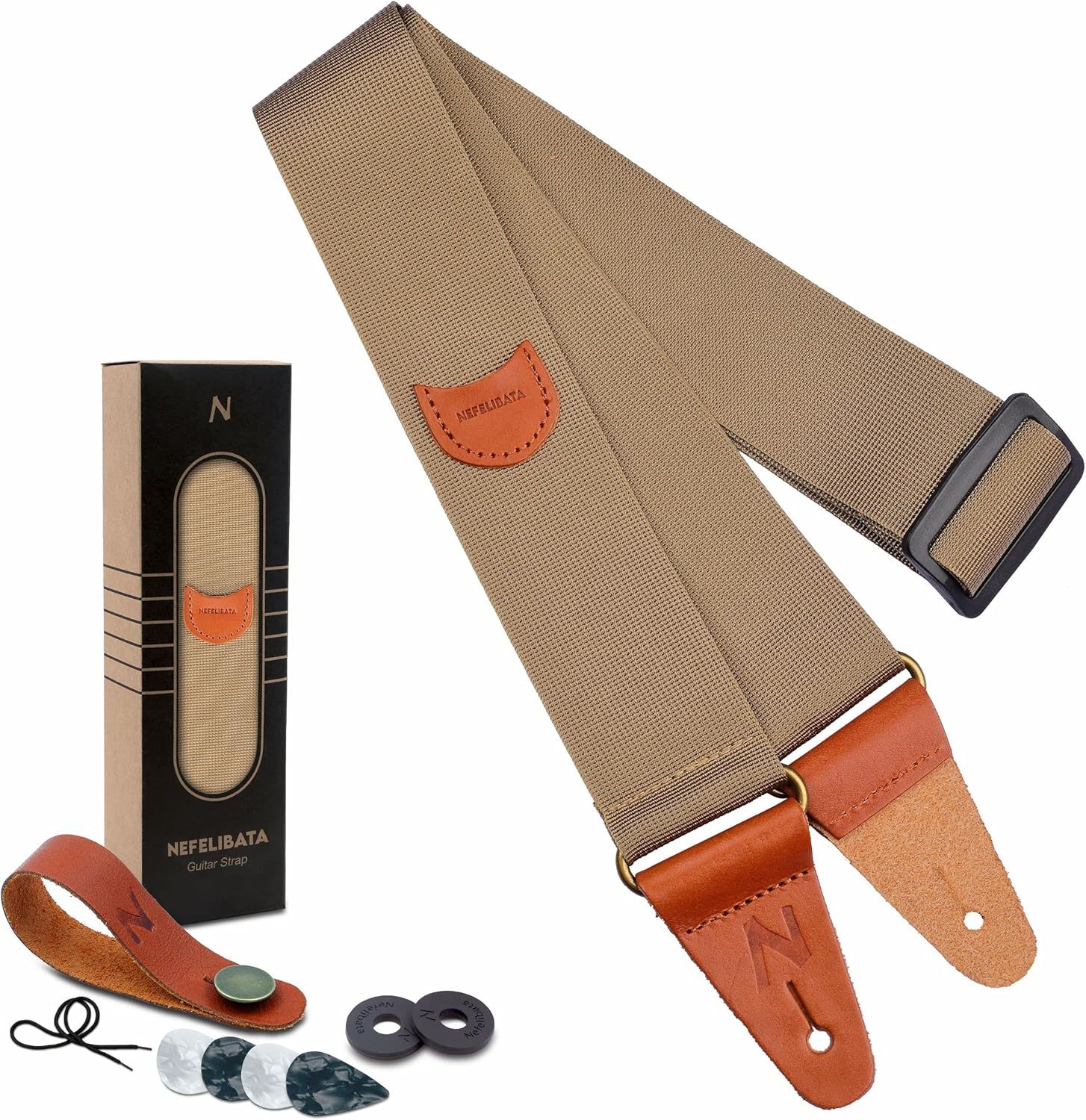 Nefelibata Guitar Strap Nylon, Full Grain Leather Ends Guitar Straps Wit... - $31.92