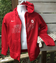 Men&#39;s M Ohio State Buckeyes College Jacket Hoodie Nike Therma Fit Red Full Zip - £23.48 GBP