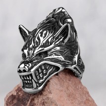 Men&#39;s Angry Werewolf Wolf Vampire Stainless Steel Ring Biker Jewelry Size 7-13 - £14.93 GBP