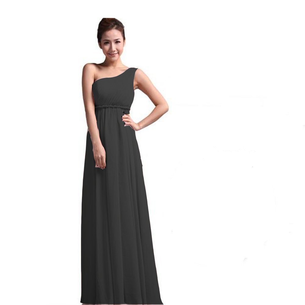 Kivary Women's One Shoulder Long Empire Bridesmaid Prom Dresses Black US 14