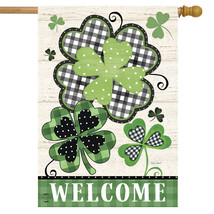 Patterned Shamrocks Welcome House Flag St. Patrick&#39;S Day 28&quot;X40&quot; - £23.43 GBP