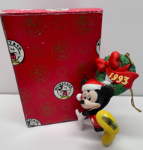 ENESCO Disney Mickey &amp; Co Mickey on Wreath Hanging Porcelain Ornament 1993 - $20.90 CAD