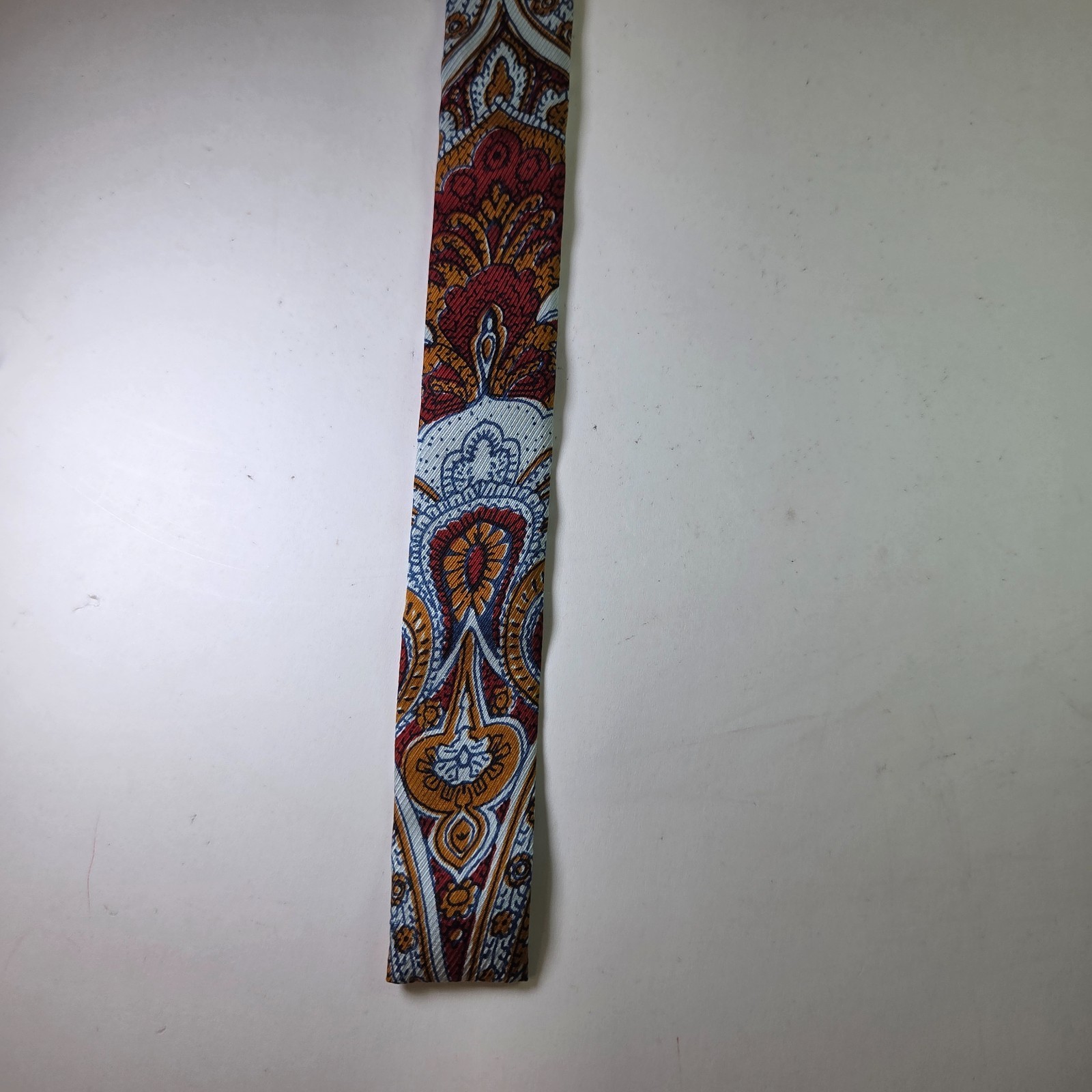 Vintage Rooster Flat Tip Tie Paisley Red Gold White Hand Printed USA 3.25" Item image 9