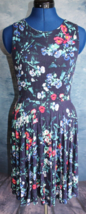 Adrienne Vittadini Navy Floral Sleeveless Fit &amp; Flare Knee Length Dress ~S~ - £12.50 GBP