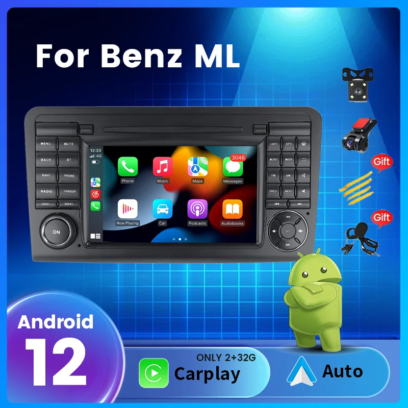 2+32G Carplay 2Din Android 12 For Mercedes ML W164 X164 ML350 ML300 GL500 ML320 - £178.13 GBP+