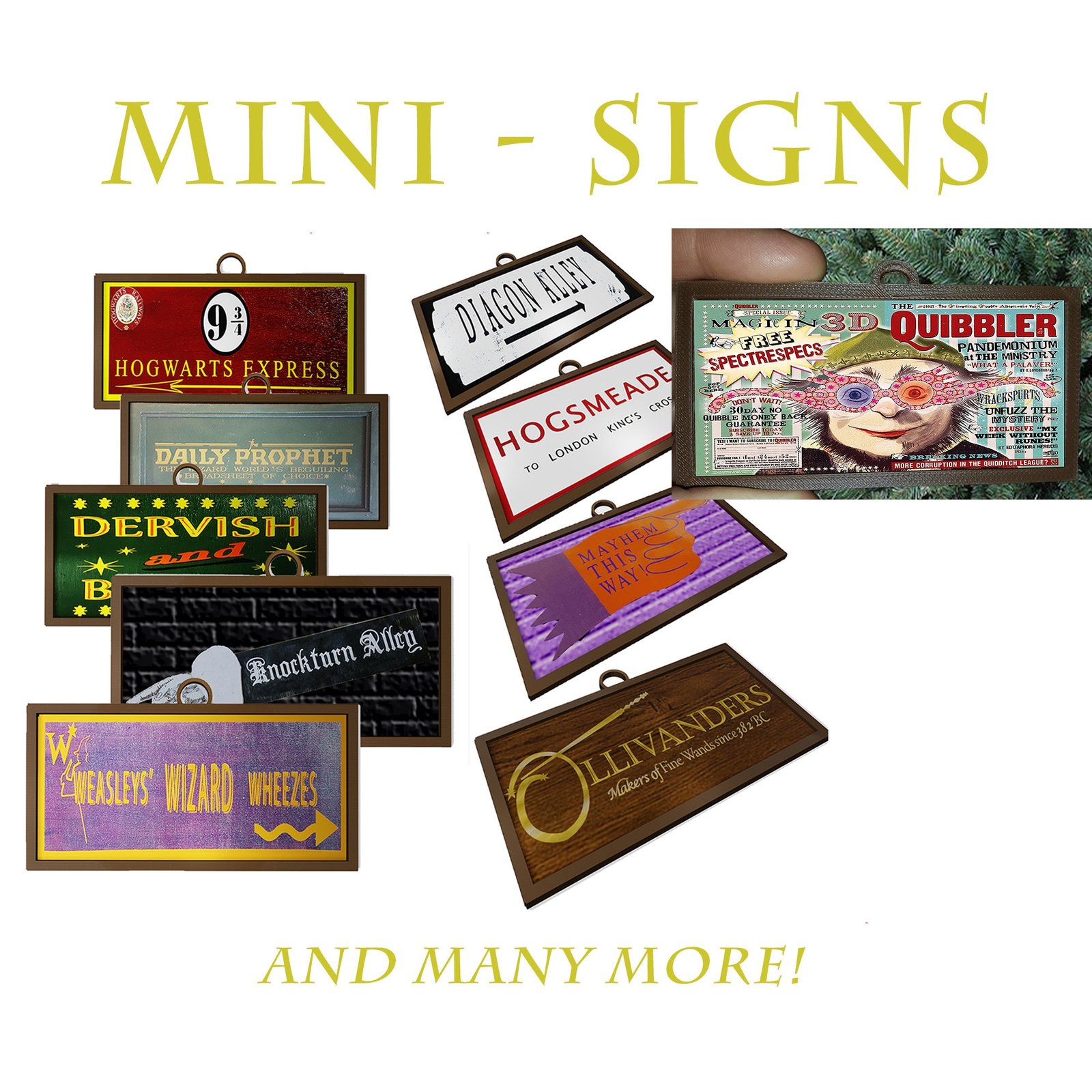 Mini - Hanging Directional Signs - Ollivanders, Diagon Alley and More
