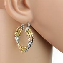 Tricolor Silver, Gold Hoop Earrings- United Elegance - $26.99