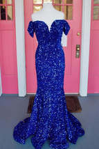 Off the Shoulder Royal Blue Sequins Mermaid Long Formal Dress,Prom Dresses - £124.25 GBP