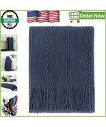 Textured Navy Throw Blanket 50x60 - Stylish Warmth for Indoor &amp; Outdoor Use - $738.34 MXN