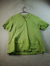 AKC Shirt Womens Large Green Linen Short Sleeve Pockets Notch Collar But... - £17.58 GBP