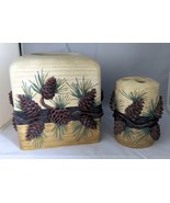 Hand Painted Pinecone Tissue Box &amp; Toothbrush Holder (Stephen Lyman, 1990) - €41,86 EUR