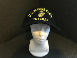 Padded Satin Stitch Us Marine Corps Veteran W/ Emblem Black Strapback Cap Hat - £11.03 GBP