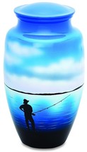 Fisherman Fishing 210 Cubic Inches Large/Adult Funeral Cremation Urn for Ashes - £174.33 GBP