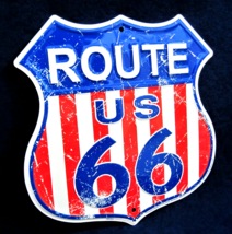 ROUTE 66 Flag Shield - *US MADE* Embossed Metal Tin Sign - Man Cave Garage Bar - £14.86 GBP