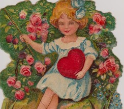 Little Girl Fishing for Hearts Vintage Valentine Card W/ Stand on Back - £5.23 GBP