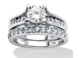 Round Cz Engagement Bridal 2 Ring Set Band Platinum Sterling Silver 6 7 8 9 10 - £159.49 GBP