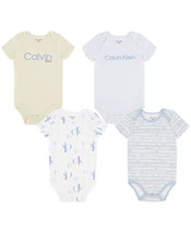 CALVIN KLEIN Baby Boys Short Sleeve Logo Bodysuits, 3-6 Months (Pack of 4 ) - £19.78 GBP
