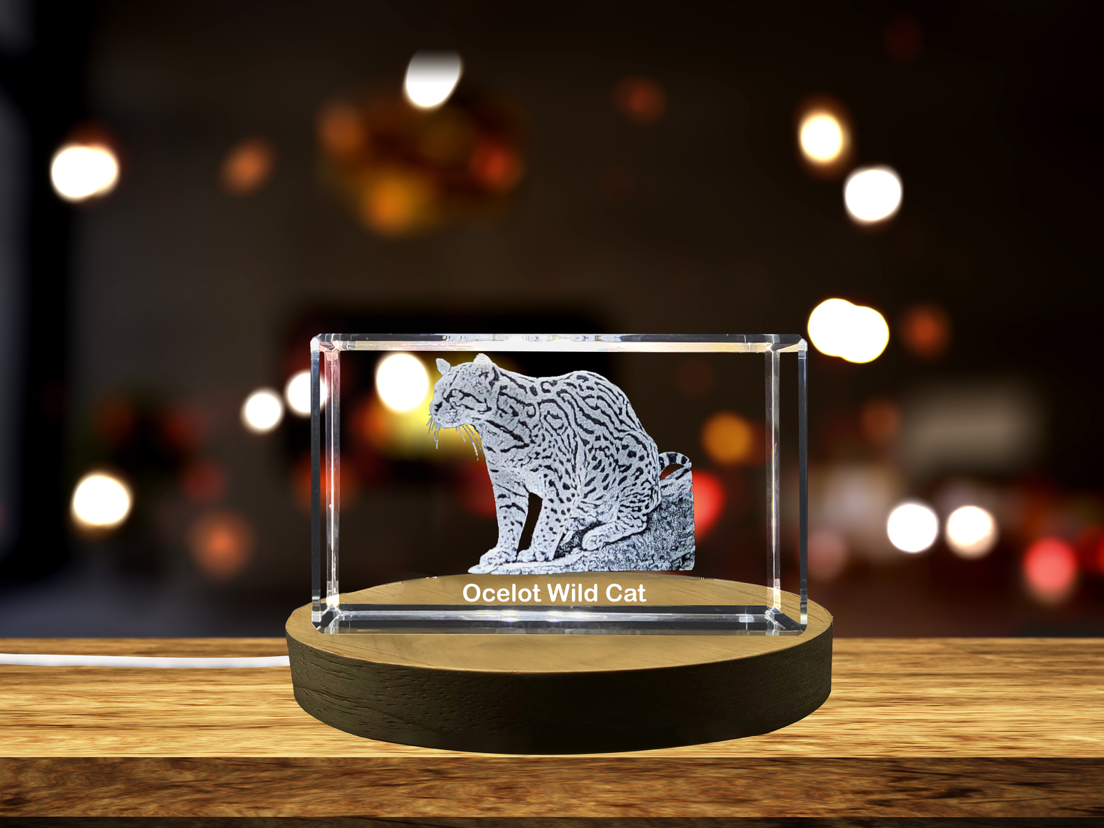 LED Base included | Exquisitely Detailed Ocelot Crystal Sculpture